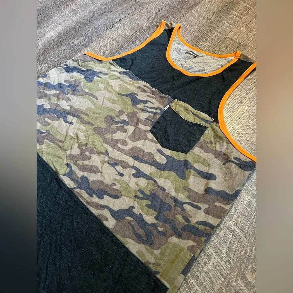 Levi’s Men’s XL Camo Tank Top Colorblock Pocket Black Orange Sleeveless